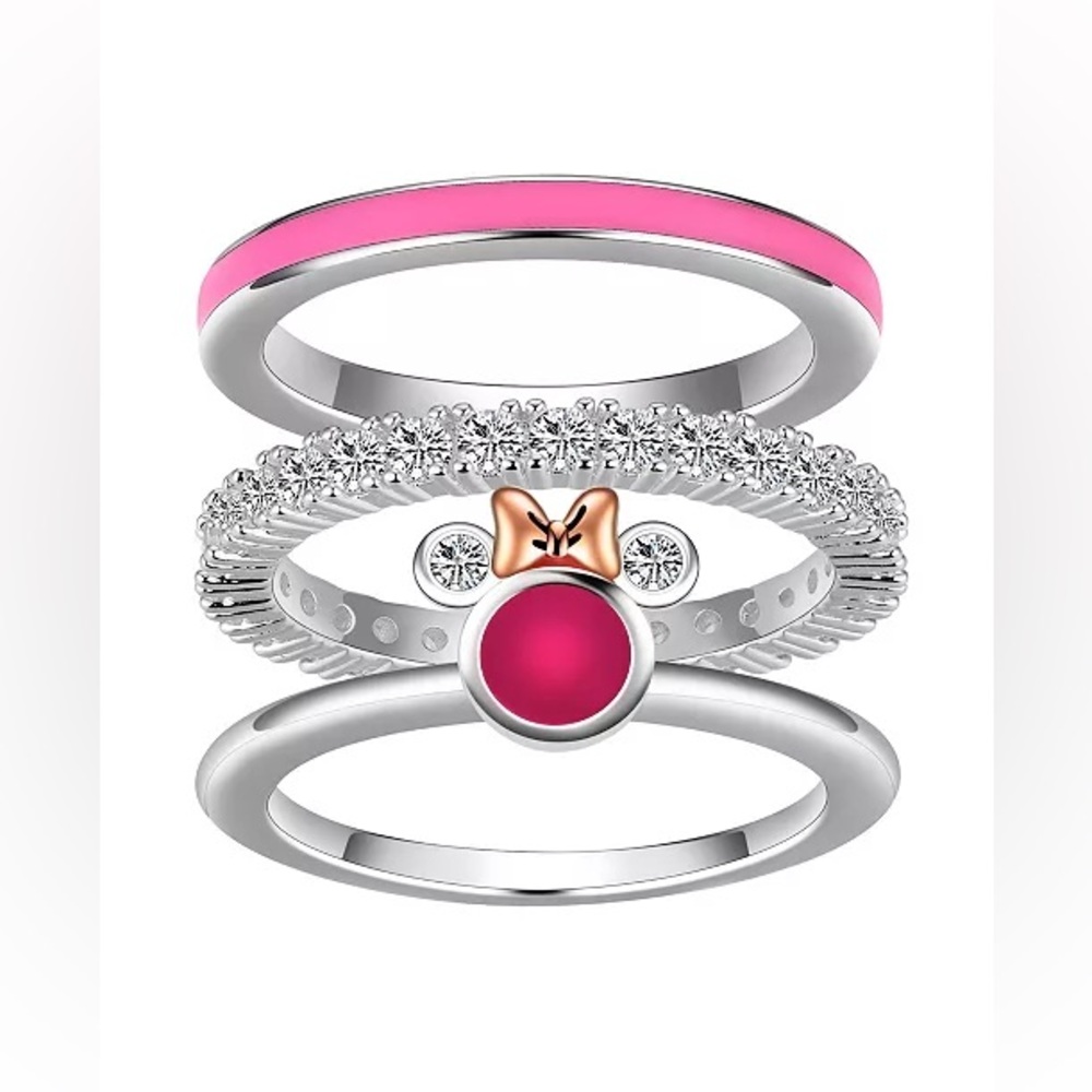 unwritten Disney Cubic Zirconia Pink Enamel Minnie Mouse Ring Set ✨ Size 7